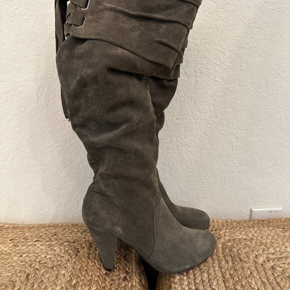 Naughty Monkey Suede Slouch Knee-High Boots Women’s Size 10 Taupe - Picture 2 of 6